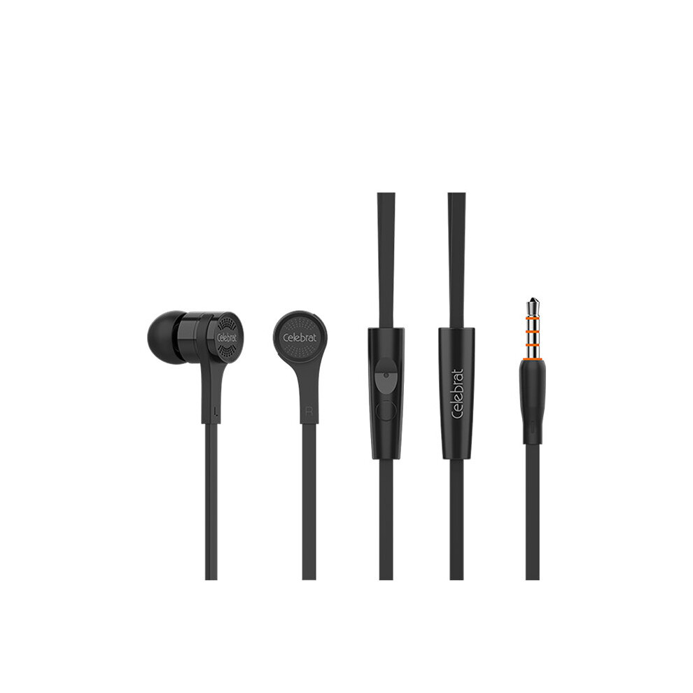 (A-Earphone ) Celebrat Sky-1 Earphones With Microphone Wired Earbuds In Ear Deep Bass 3.5Mm Jack For Oppo A12 Black 4851205033388