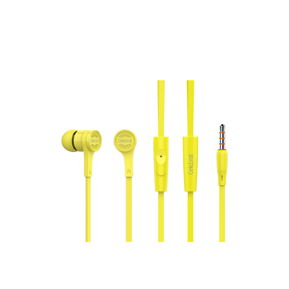 (A-Earphone ) Celebrat Sky-1 Earphones With Microphone Wired Earbuds In Ear Deep Bass 3.5Mm Jack For Oppo A12 Yellow 4851205033425