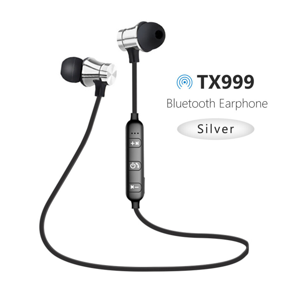 (A-) Magnetic Wireless Earphone Bluetooth 4.2 Sport Wireless Headset Earphone Earbuds Stereo Sport Headset For All Smart Phone Silver 4851205036594