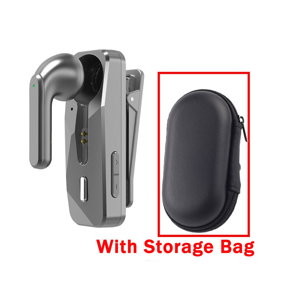 (A- With Bag) New Bluetooth 5.1 Earphone Business Wireless Headphone Lavalier Earbuds Driving Call Vibration Reminder Handsfree Phone Headset Gray 4851204888071