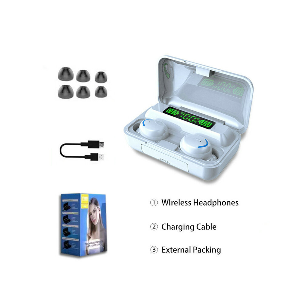 (A-A-) Tws 5.0 Bluetooth Earphones With Microphone Wireless Headsets 9D Stereo Sports Waterproof Earbuds Headsets 2200Mah Charging Box White 4851205045947