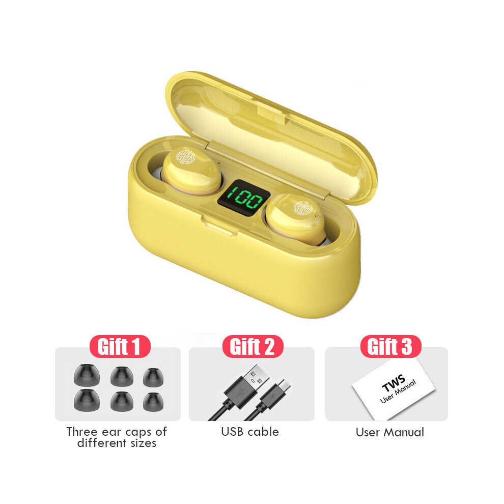 (A-) Fone F9 Tws Original Tws Bluetooth Headset Wireless Headphone F9 9D Hifi Stereo Earbuds Waterproof Mini Earphones Led Display Yellow 4851204975719