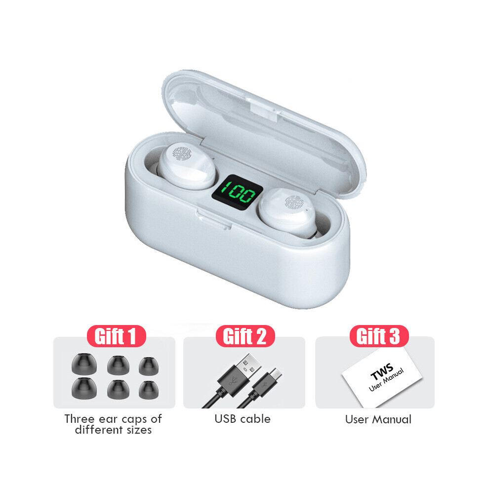 (A-Innocent ) Fone F9 Tws Original Tws Bluetooth Headset Wireless Headphone F9 9D Hifi Stereo Earbuds Waterproof Mini Earphones Led Display White 4851204975658