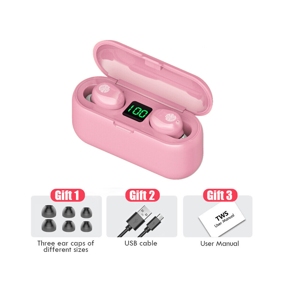 (A-) Fone F9 Tws Original Tws Bluetooth Headset Wireless Headphone F9 9D Hifi Stereo Earbuds Waterproof Mini Earphones Led Display Pink 4851204975696