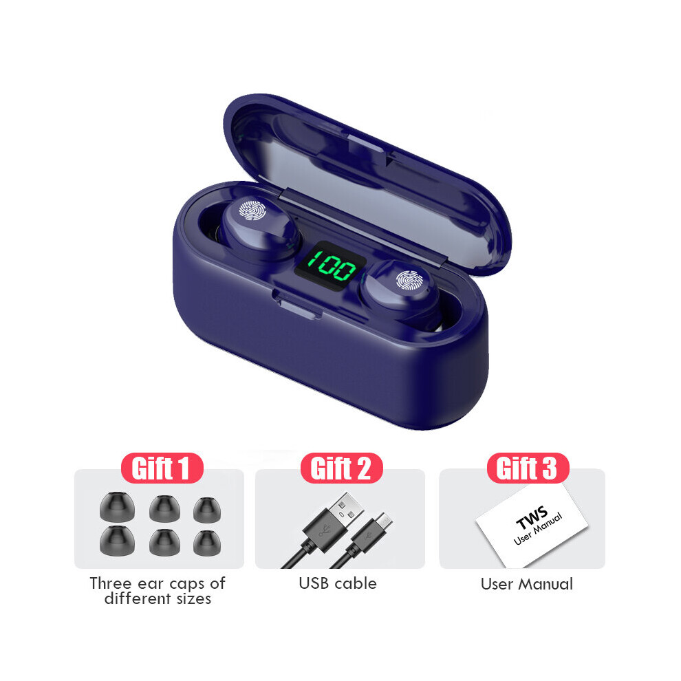 (A-Navy ) Fone F9 Tws Original Tws Tooth Headset Wireless Headphone F9 9D Hifi Stereo Earbuds Waterproof Mini Earphones Led Display Blue 4851204975672