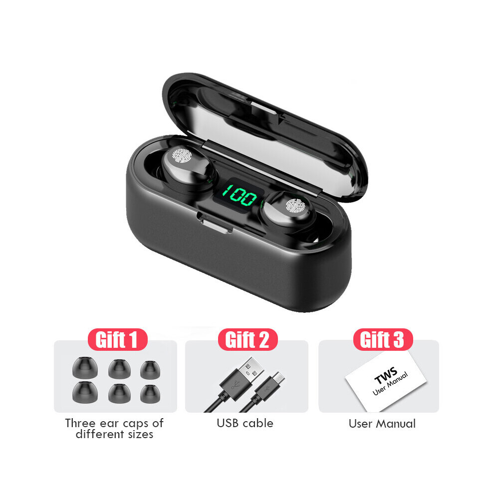 (A-Night Earbuds) Fone F9 Tws Original Tws Bluetooth Headset Wireless Headphone F9 9D Hifi Stereo Earbuds Waterproof Mini Earphones Led Display Black 4851204975689