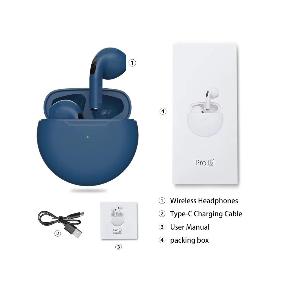 (A-) Air Pro 6 Tws Wireless Headphones With Mic Sports Earbuds Pro6 Headset For Apple Iphone Xiaomi Huawei Fone Tooth Earphones Blue 4851205055779
