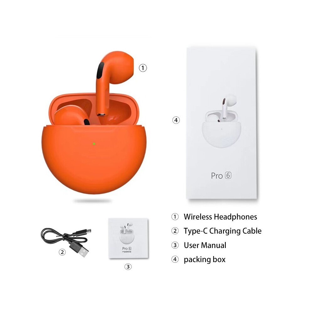 (A-) Air Pro 6 Tws Wireless Headphones With Mic Sports Earbuds Pro6 Headset For Apple Iphone Xiaomi Huawei Fone Bluetooth Earphones Orange 4851205055809