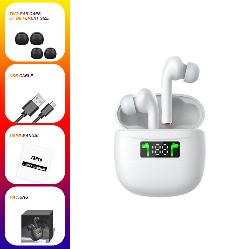 (A-J3pro ) J3 Pro Tws Wireless Bluetooth Earphones Touch Control Stereo Headphones Sports Gaming Headset For Android Ios Phones Earbuds White 4851205029220