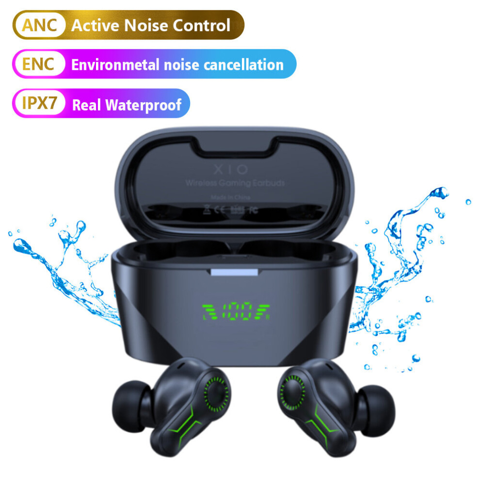 (A-Anc Enc Ipx7 ) Gaming Headphone Real Waterproof Tws Anc Fone Bluetooth Earphones Noise Canceling Wireless Earphone With Mic Handfree Earbuds Black 4851205012246