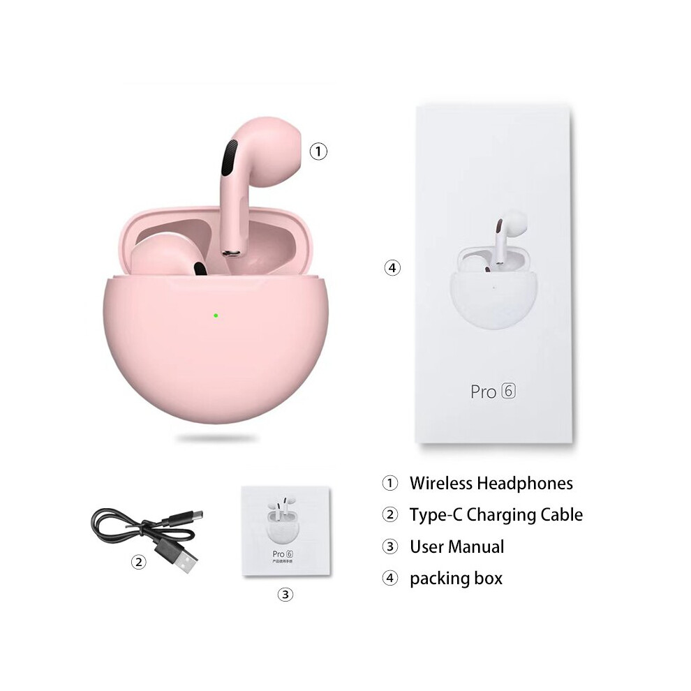 (A-) Air Pro 6 Tws Wireless Headphones With Mic Sports Earbuds Pro6 Headset For Apple Iphone Xiaomi Huawei Fone Bluetooth Earphones Pink 4851205055823