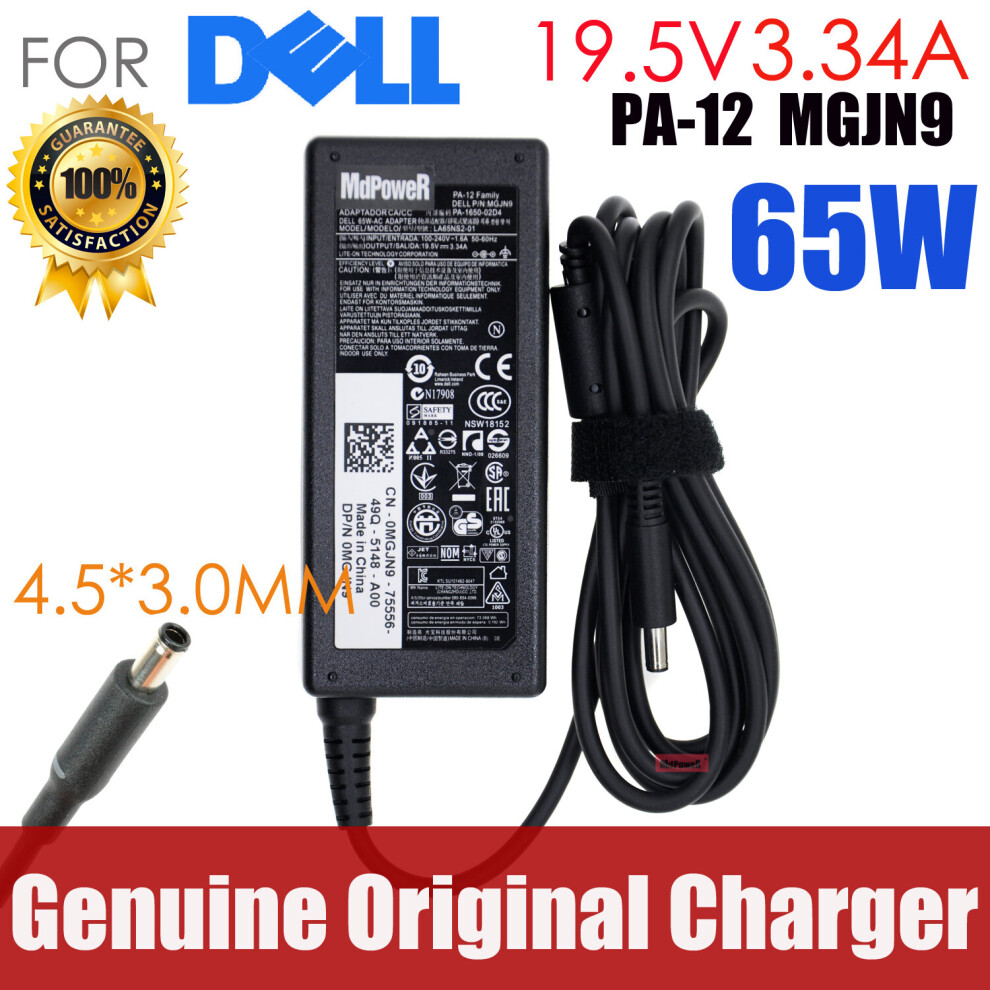 (A-) Original 19.5V 3.34A 65W Laptop Charger Ac Adapter For Dell Vostro 15 3561 3562 3565 3568 3572 3578 5568 5370 Xps 13 9333 9344 4855672904875