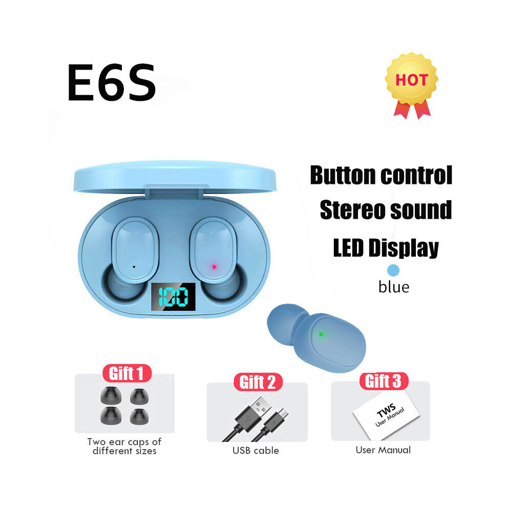 (A-) Tws E6s Wireless Headphones Tooth Earphones Led Display Noise Cancelling Earbuds With Mic Sports Wireless Tooth Headset Blue 4853106756144
