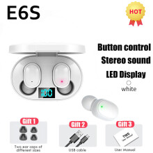 (a-White) TWS E6S Wireless Headphones Bluetooth Earphones LED Display Noise Cancelling Earbuds with Mic Sports Wireless Bluetooth Headset
