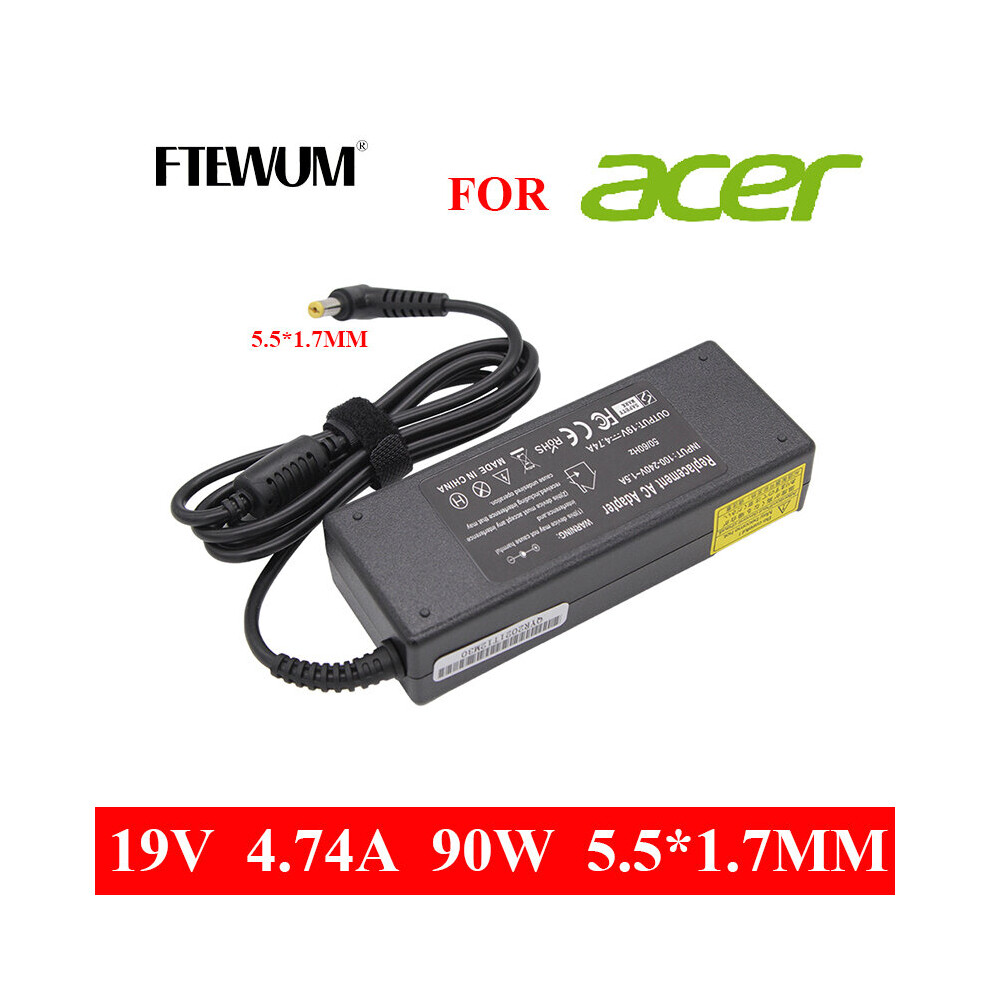 (A-) Ftewum 19V 4.74A 90W 5.5*1.7Mm Power Adapter Ac Laptop Charger For Acer Aspire 5750G 5755G 5742G 5920G 7110 9300 E1-531 E1-571G 4855672922367