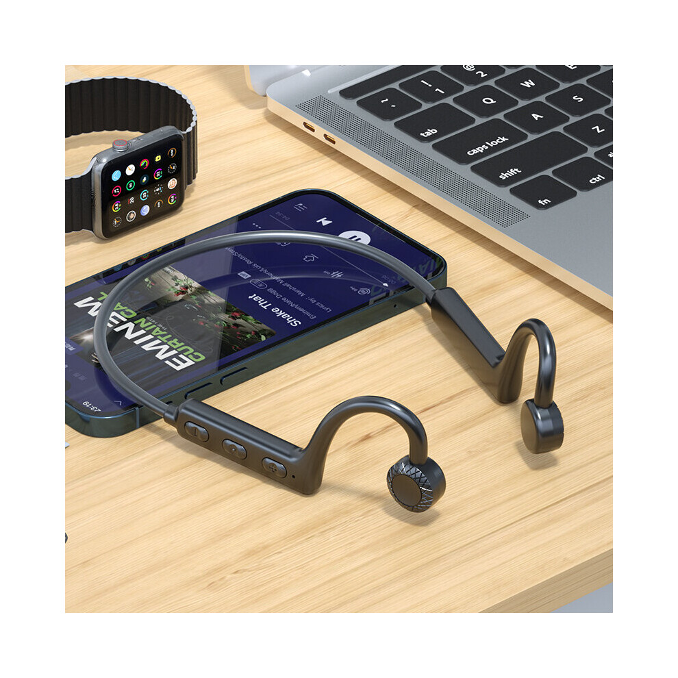 (A-Ks19 ) Elough Bone Conduction Earphones Fone Bluetooth 5.2 Wireless Headphones Hifi Ear-Hook Waterproof Earbud With Mic Sports Headset Black 4851204932576