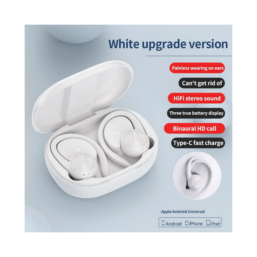 (a-White) Sports TWS Bluetooth Earphone HiFi Stereo Music Wireless Headphone Ear Hook Earbuds with Microphone Waterproof Gaming Headset-image-OPC-PBYQQJT-NEW