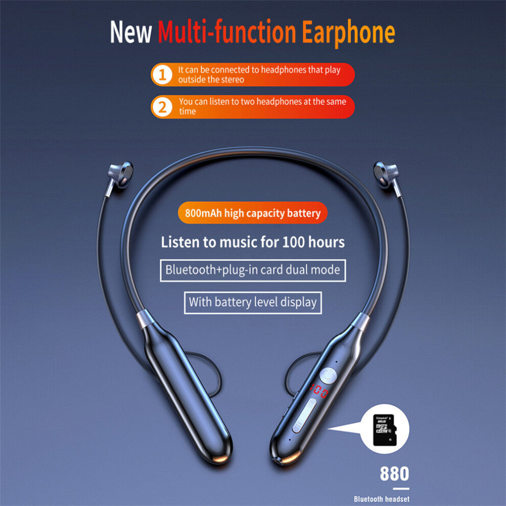 (A-100 Hours S880) 100 Hours Endurance Bluetooth Headphones Stereo Bass Wireless Headphone Neckband Power Led Display Headset Tf Card 4851204926865