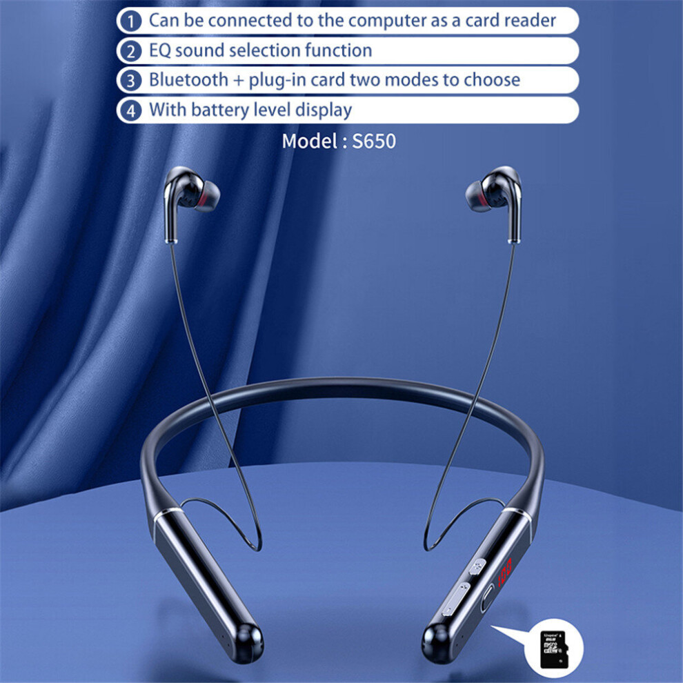 (A-100 Hours S650) 100 Hours Endurance Bluetooth Headphones Stereo Bass Wireless Headphone Neckband Power Led Display Headset Tf Card 4851204926834