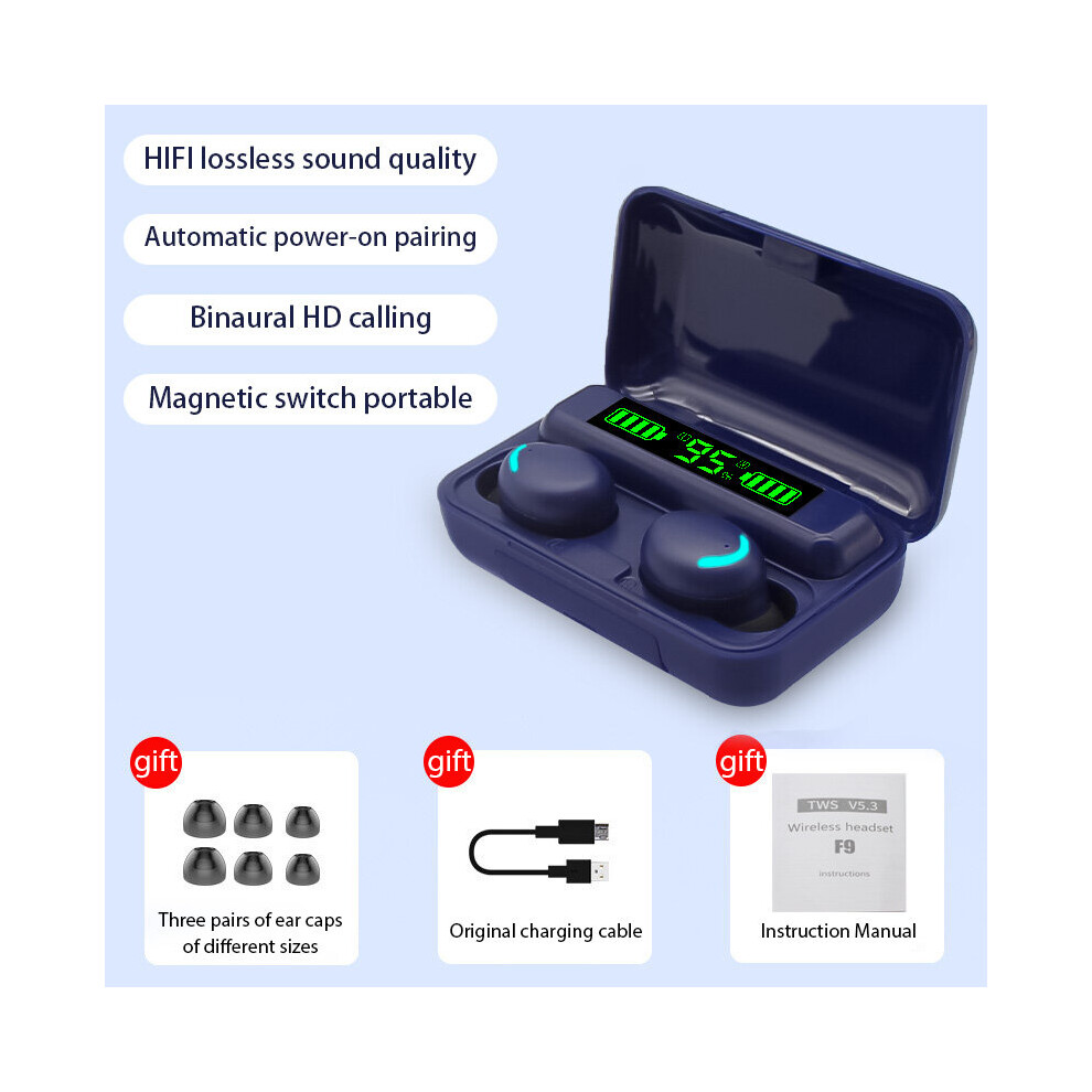 (A-006) F9 Tws Bluetooth Earphones In-Ear Wireless Earbuds Hifi Stereo Noise Cancelling Sports Headsets With Microphone Fone Headphones 4851204960944