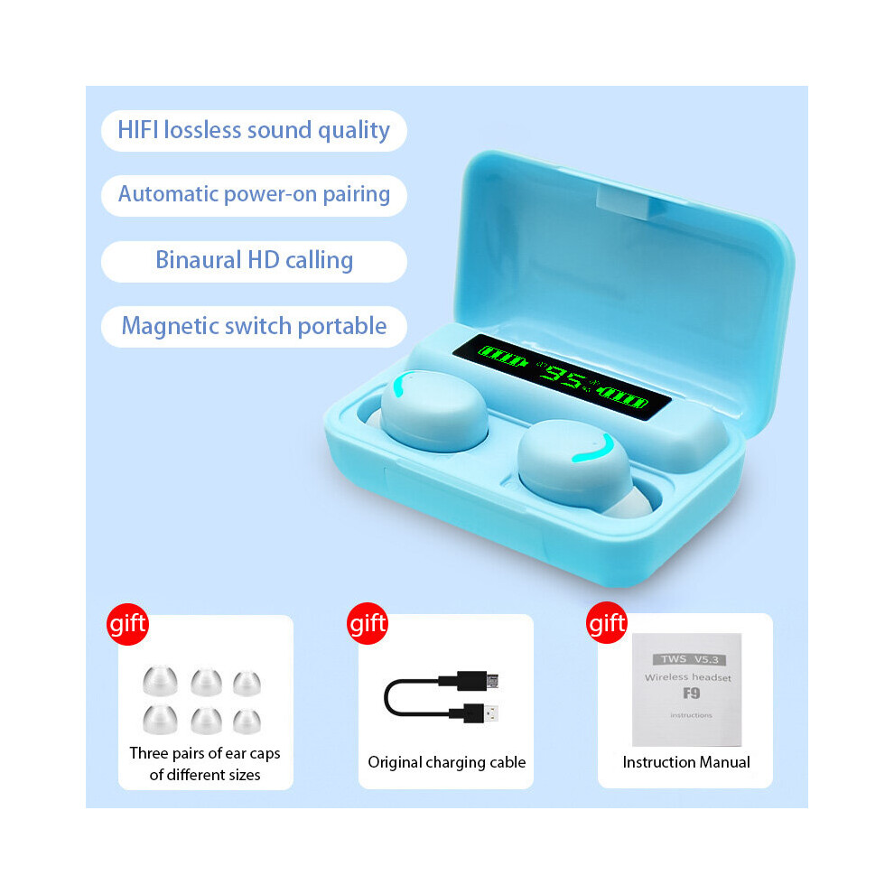 (A-005) F9 Tws Bluetooth Earphones In-Ear Wireless Earbuds Hifi Stereo Noise Cancelling Sports Headsets With Microphone Fone Headphones 4851204960937
