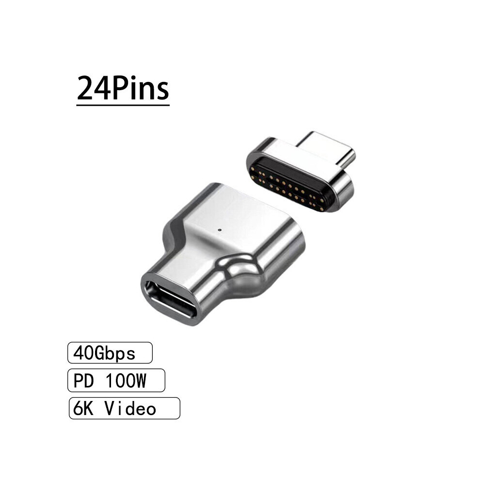 (A-24Pin ) Magnetic Usb C Adapter 24Pins Type C Connector Pd 100W Fast Charging 40Gbp/S Converter For Thunderbolt 3 Macbook Ipad Pro Switch Silver 4855672911170