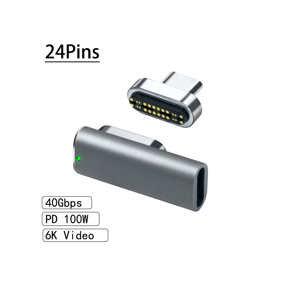 (A-24Pin ) Magnetic Usb C Adapter 24Pins Type C Connector Pd 100W Fast Charging 40Gbp/S Converter For Thunderbolt 3 Macbook Ipad Pro Switch Grey 4855672911163