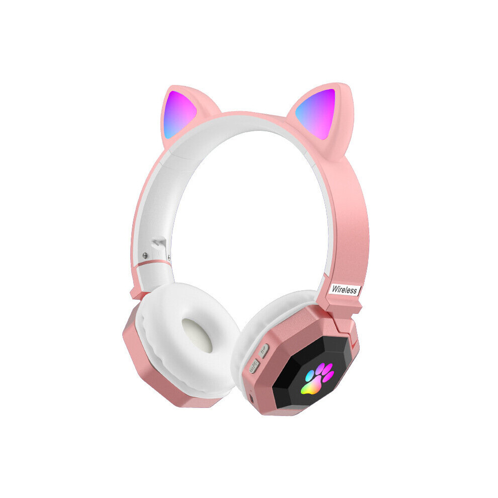 (A-) Wireless Headphone Cute Cat Ear Bluetooth 5.0 Headset Rgb Stereo Music Helmet Mobile Phone With Micrphone Earphone Children Gift Pink 4851204916736