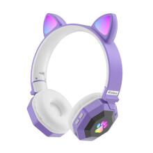 (a-Lavender) Wireless Headphone cute cat ear Bluetooth 5.0 Headset RGB stereo music Helmet Mobile phone with Micrphone Earphone Children Gift