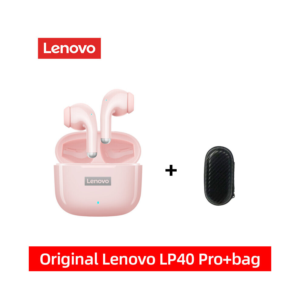 (a-Pink and bag) Lenovo LP40 Pro TWS Wireless Earphones Bluetooth 5.1 Touch  Control Earbuds Dual Stereo Bass Noise Reduction Headset Upgrade