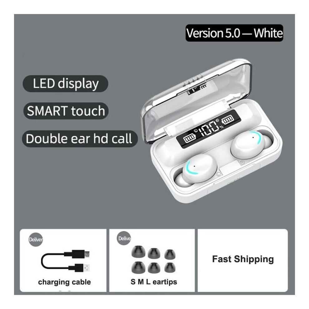 (A-) Tws Bluetooth 5.0 Earphones 2200Mah Charging Box Wireless Headphone 9D Stereo Sports Waterproof Earbuds Headsets With Microphone White 4851204972794