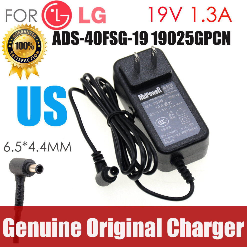 (A-) New Original For Lg 19V 1.3A Ads-40Fsg-19 Us Plug Ac Adapter Power Supply Charger Cord Black 4855672980572