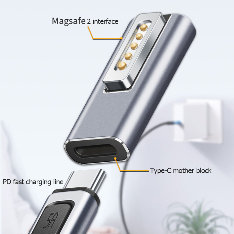 (A-Pd Magsafe 2) Magnetic Usb C Adapter Type C To Magsaf* 2 / 1 Connector Pd 5A Quick Charge Adapter For Macbook Air/Pro With Indicator Light 4855672910647
