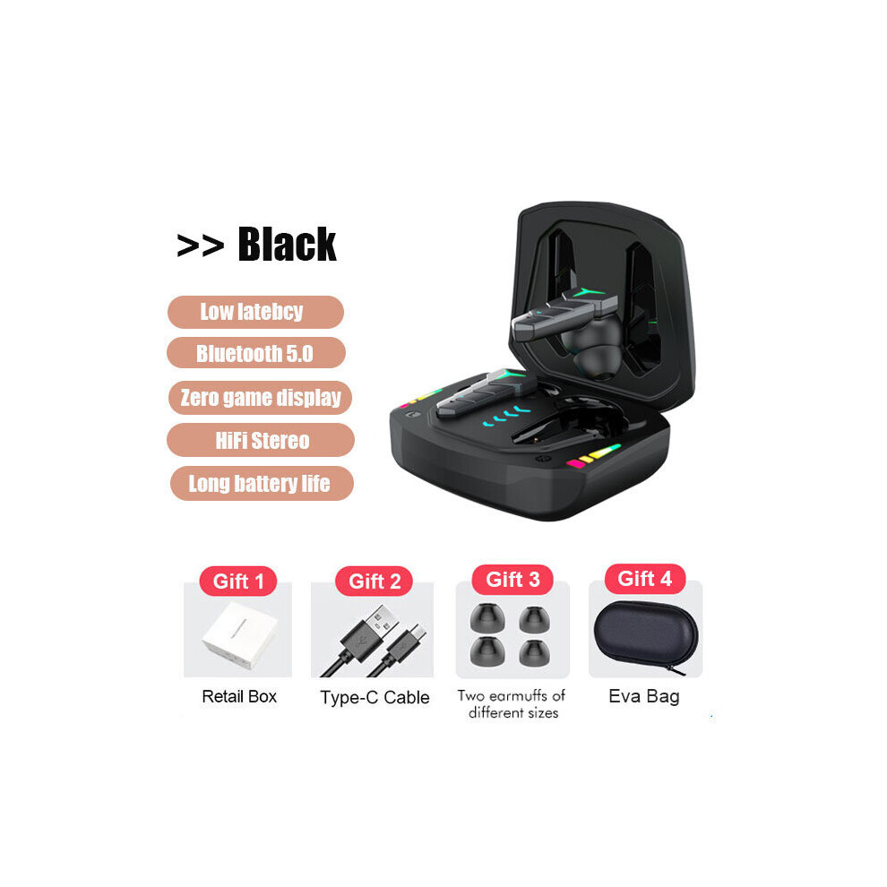 (A-G003 Case) Kingstar Gaming Headsets Wireless Earphones 50Ms Low Latency Tws Fone Bluetooth Headphones Noise Cancelling Earbuds With Mic Black 4851204936673
