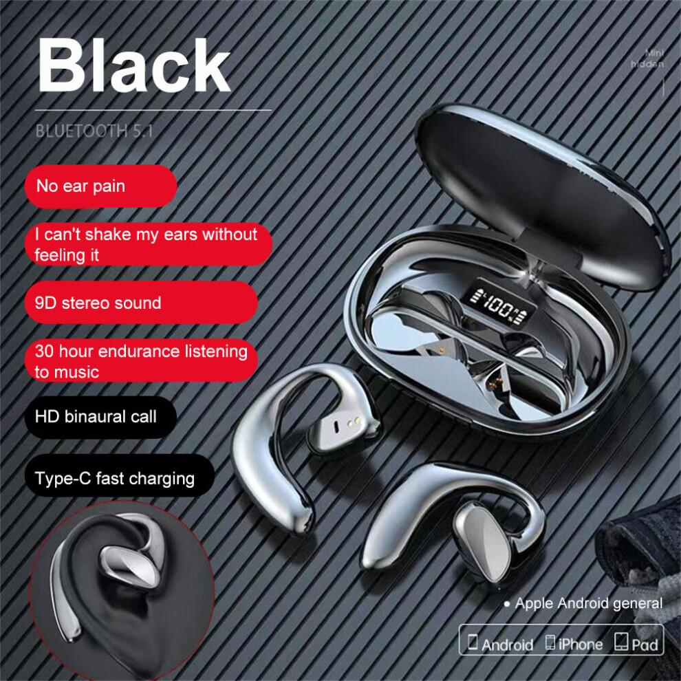 (A-) New S900 Tws Air Conduction Bluetooth Earphones Sport Waterproof Wireless Headphones Hifi Stereo Earbuds Headsets With Mic Black 4851204919522