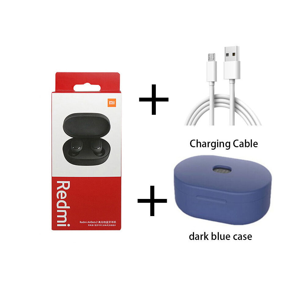(A-Darkblue Case N Usb) Original Xiaomi Redmi Airdots 2 Bluetooth 5.0 Earphone Wireless Headset Handsfree Earbuds With Mic Headphones Noise Reduction 4853106758377