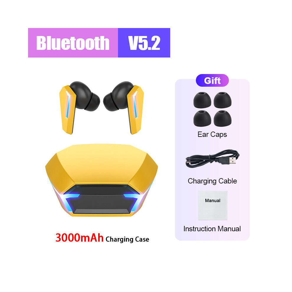 (A-3000Mah ) 2022 Tws Gaming Earphones Bluetooth 5.1 Low Latency Professional Gamer Bluetooth Headphone With Mic 9D Stereo Hifi Headset Yellow 4851205009215