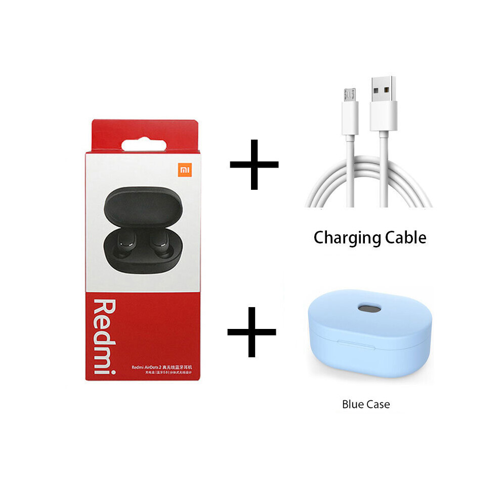 (A-Skyblue Case N Usb) Original Xiaomi Redmi Airdots 2 Bluetooth 5.0 Earphone Wireless Headset Handsfree Earbuds With Mic Headphones Noise Reduction 4853106758483