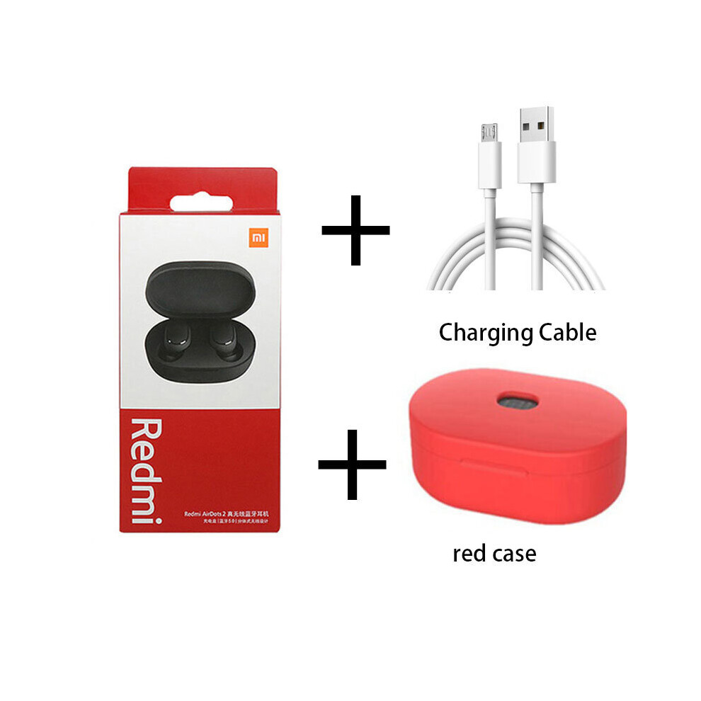 (A- Case N Usb) Original Xiaomi Mi Airdots 2 Bluetooth 5.0 Earphone Wireless Headset Handsfree Earbuds With Mic Headphones Noise Uction Red 4853106758469