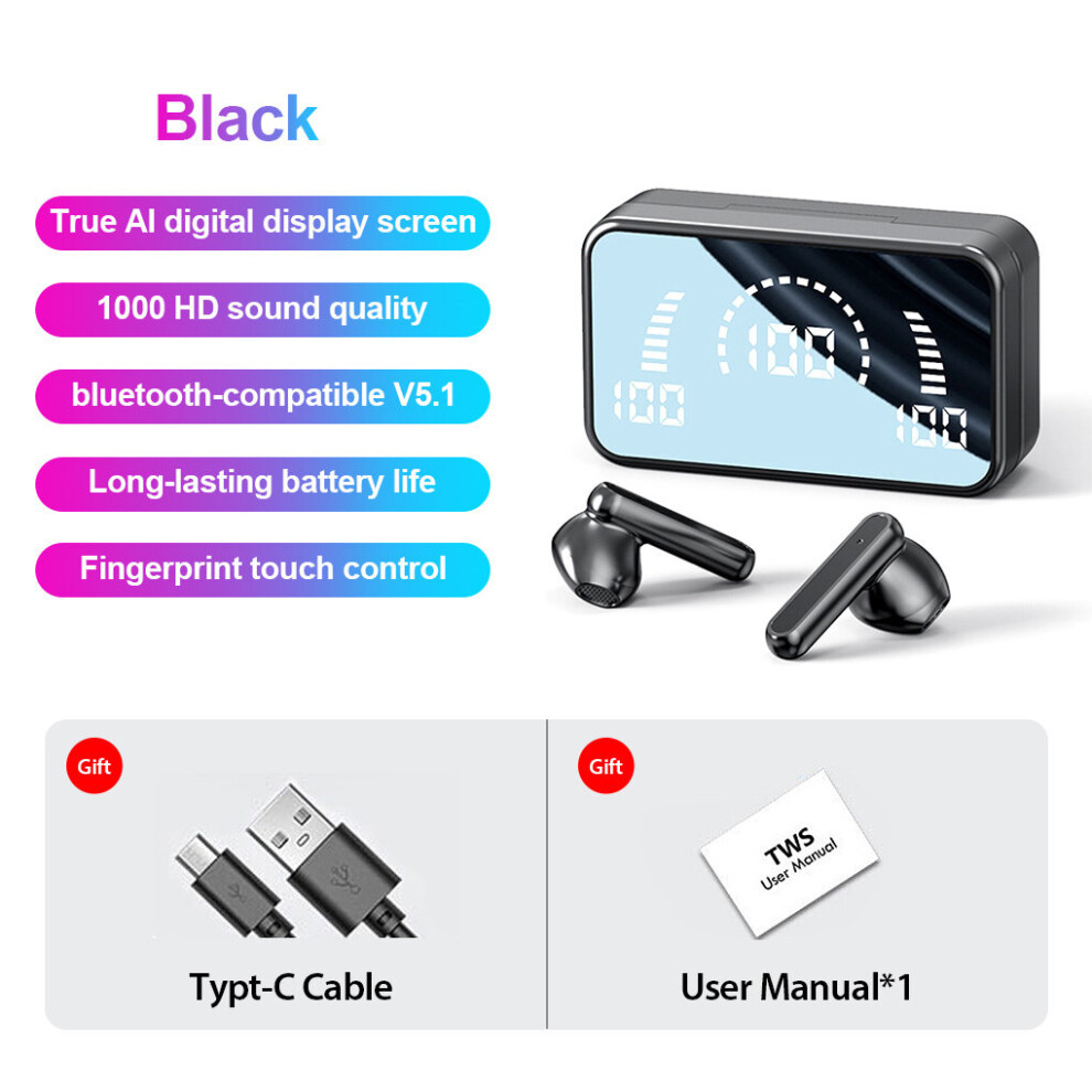(A-S20 Tws ) S20 Tws Fone Bluetooth 5.1 Wireless Headphones For Xiaomi 2000Mah Charging Box Hifi Stereo Sound Waterproof Sports Earphones Black 4851204913148