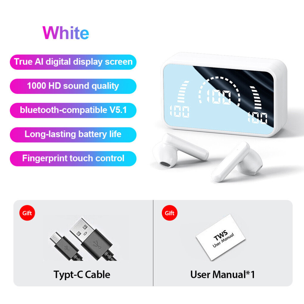 (A-S20 Tws ) S20 Tws Fone Bluetooth 5.1 Wireless Headphones For Xiaomi 2000Mah Charging Box Hifi Stereo Sound Waterproof Sports Earphones White 4851204913162