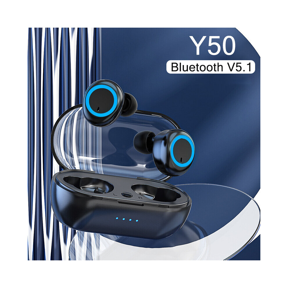 (a-Y50 black blue) TWS Wireless Bluetooth 5.0 Earphones Handfree Headset Gamer Sport Headphones Waterproof Earbuds Airbuds Earpods with Microfone