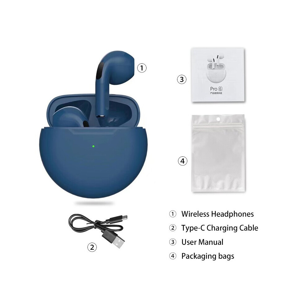 Photos - Headphones Air Pro 6 TWS Wireless Bluetooth V5.0 Headset Earphone For iphone 14 Xiaomi Huawei Cellphones Noise Redu(a-Blue)