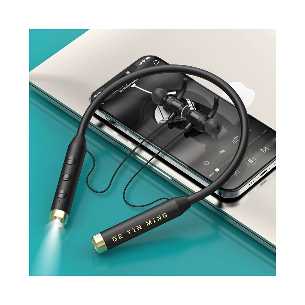 (A-) Neckband Bluetooth Headphones Wireless Earphones Sports Earbuds With 70 Hrs Handsfree Mic Flashlight Tf Card Reader Equalizer Black 4851204914480