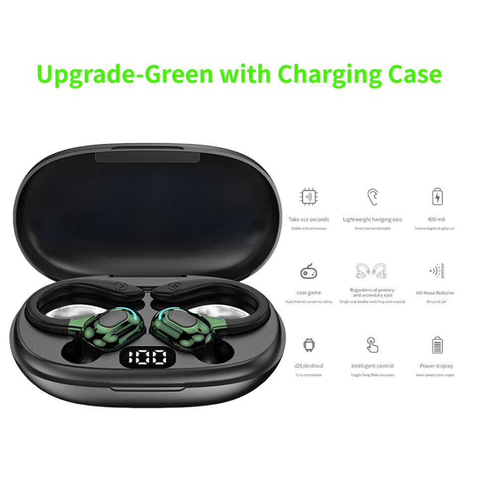 (A-2Pcs With Box) Bluetooth-Compatible 5.2 Sports Headsets Stereo Wireless Earbuds With Charging Case Ipx5 Waterproof Built-In Mic For Gym Runni Green 4851205052853