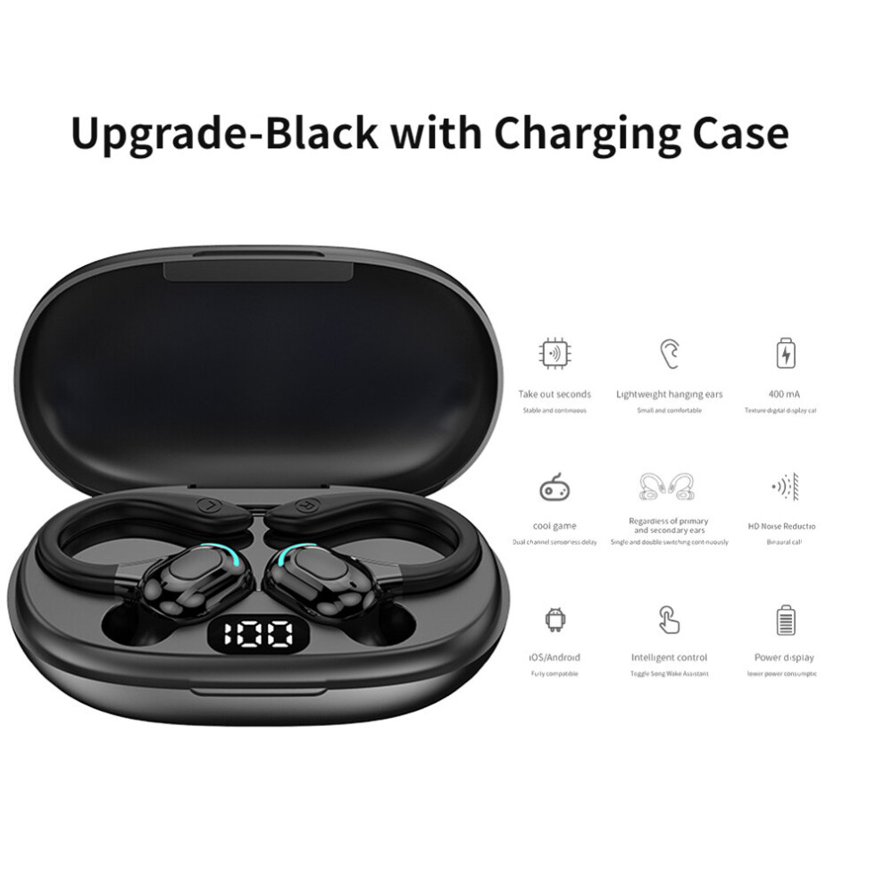 (A-2Pcs With Box) Bluetooth-Compatible 5.2 Sports Headsets Stereo Wireless Earbuds With Charging Case Ipx5 Waterproof Built-In Mic For Gym Runni Black 4851205052822