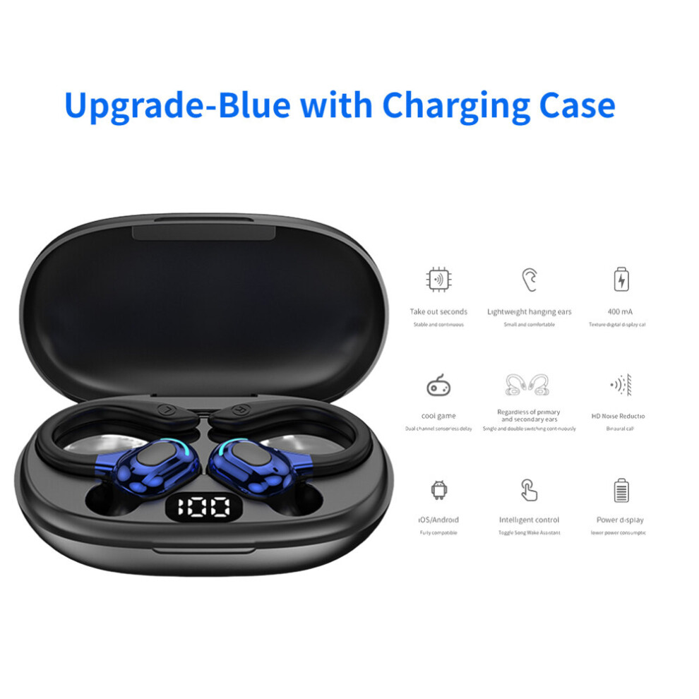 (A-2Pcs With Box) Tooth-Compatible 5.2 Sports Headsets Stereo Wireless Earbuds With Charging Case Ipx5 Waterproof Built-In Mic For Gym Runnin Blue 4851205052846