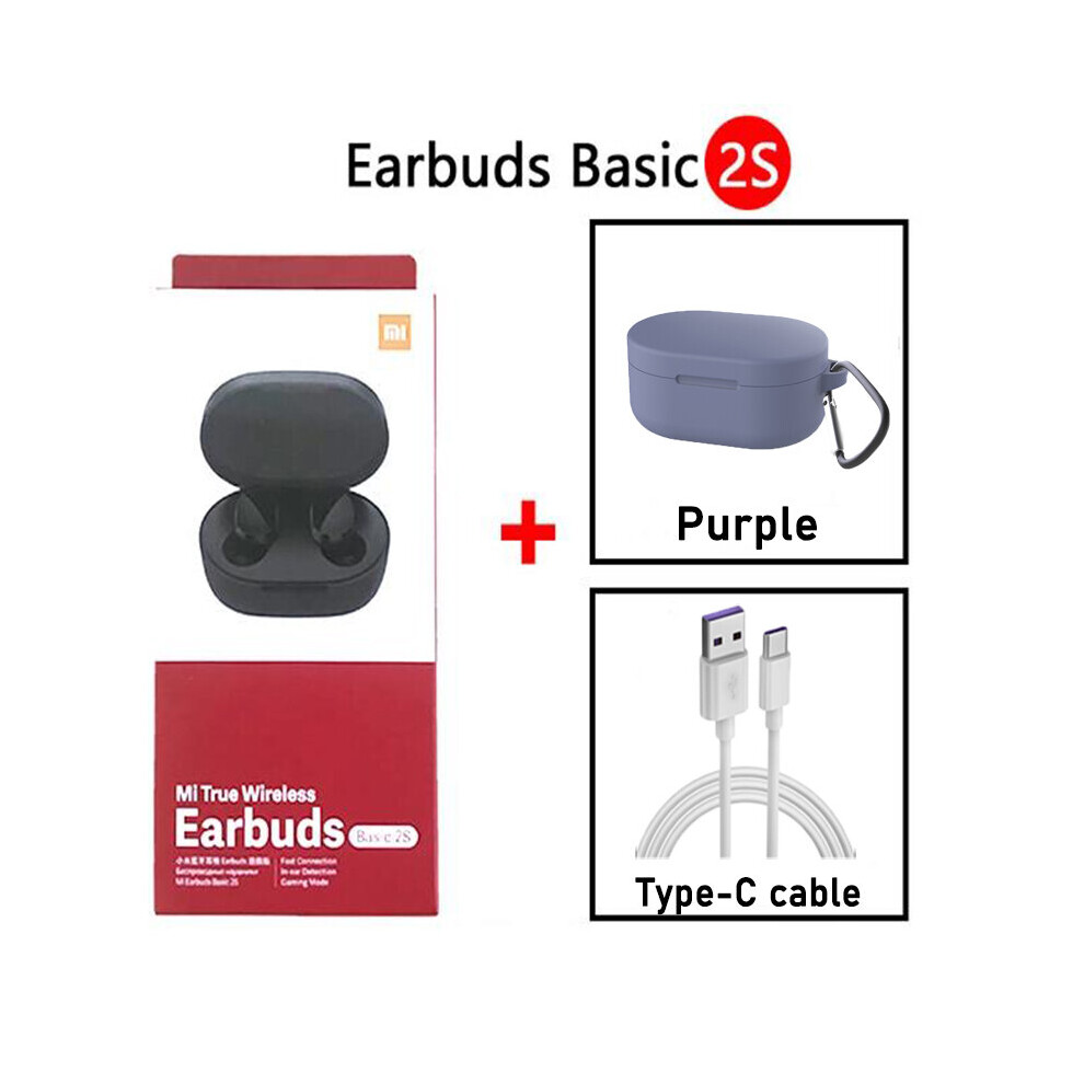 (A- Case Tc) Xiaomi Mi True Wireless Earbuds Basic 2S Earphone Bluetooth 5.0 Kontrol Sentuh Tws Earphone Mode Gaming Headphon Versi Global Purple 4851204891958