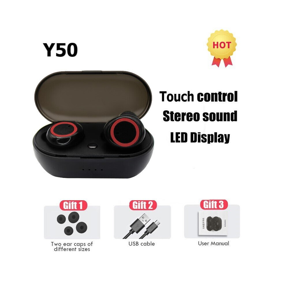 (A-Y50 ) Y50 Tws Wireless Headphones Sport Earphone 5.0 Bluetooth Gaming Headset Microphone Phone Wireless Earbuds For Xiaomi Huawei Red 4851204881348