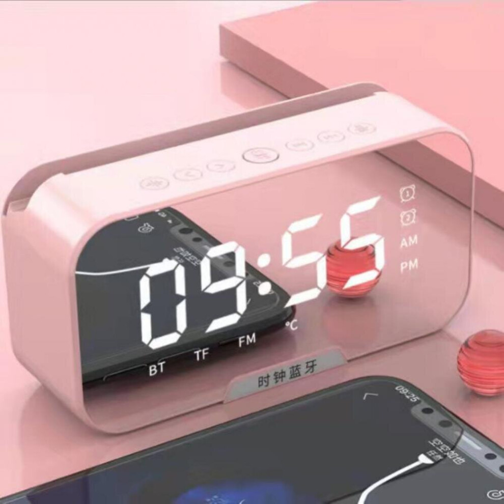 (A- Speaker) Wireless Bluetooth Speaker Hd Led Display Multifunction Stereo Bass Speakers Alarm Clock Fm Radio Tf Card Aux Music Playback Pink 4854472223223